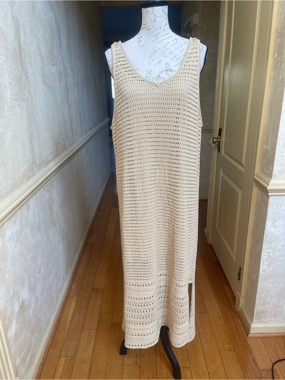 Tommy Bahama Crochet Knit Maxi Dress XL Beige Tan Neutral Boho Resort Vacation - Picture 3 of 8